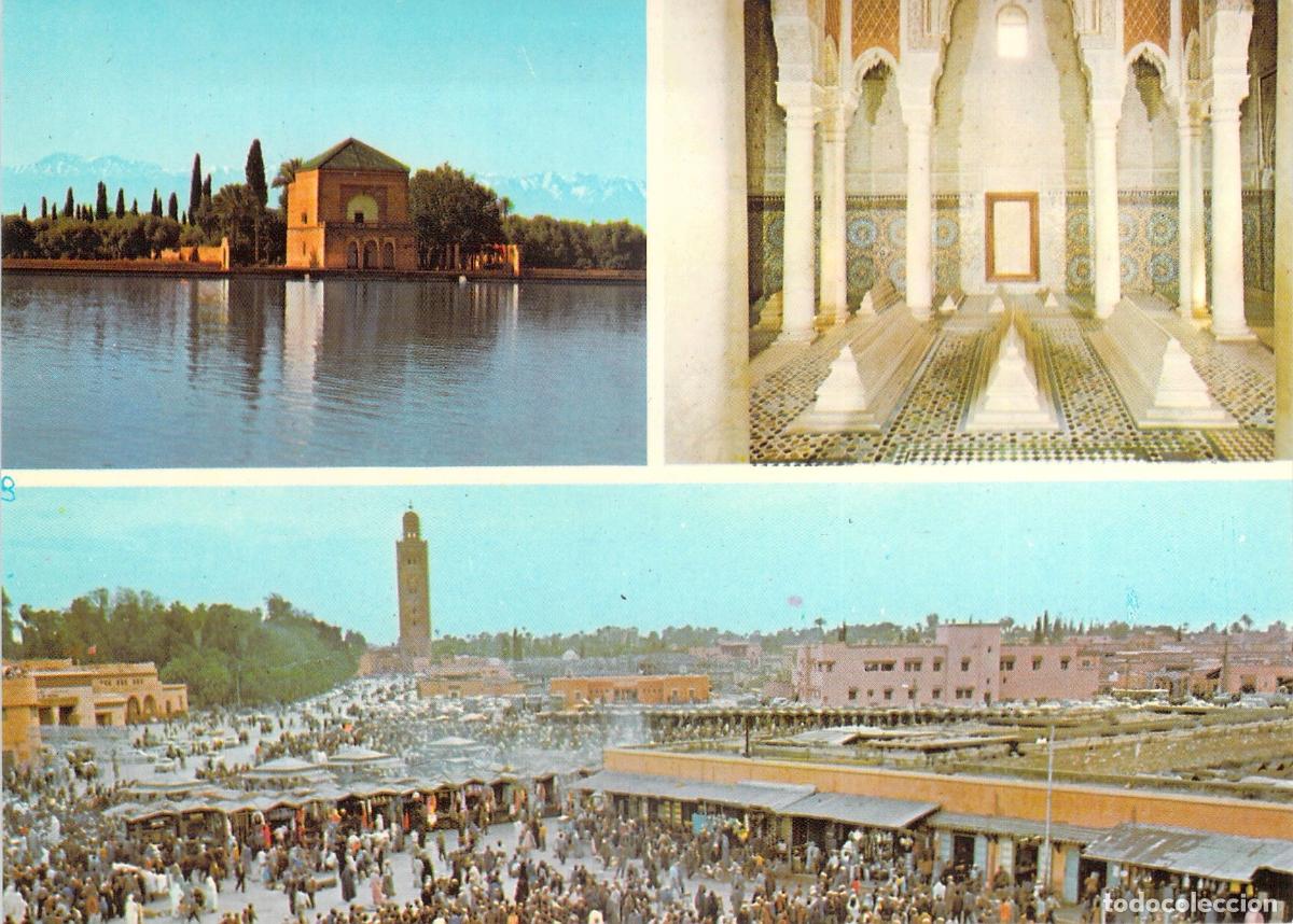 Postales: Postal de Marrakech con Menara y Tumbas Saad&iacute;es
