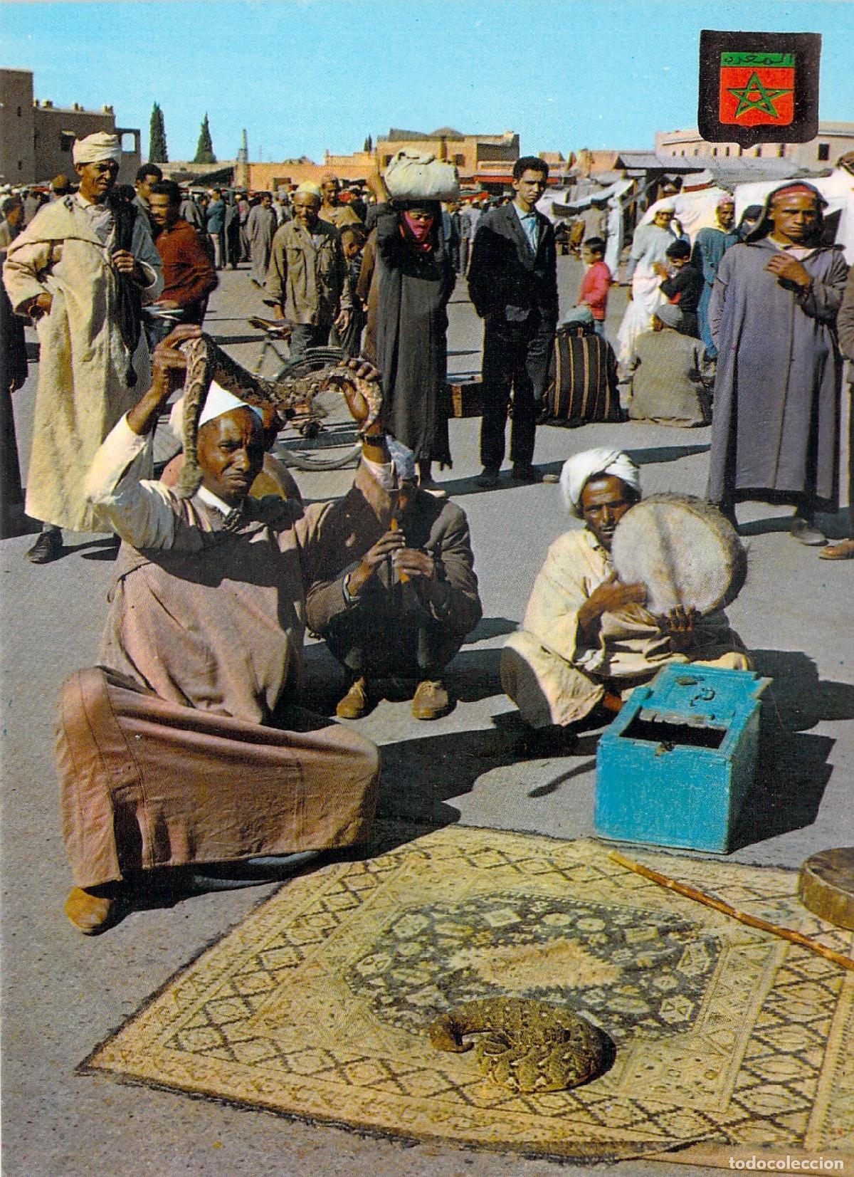 Postales: Postal de un encantador de serpientes en Marruecos