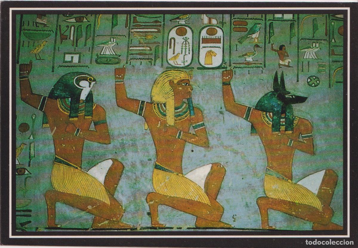 Postales: EGIPTO, VALLE DE LOS REYES, RAMS&Eacute;S ADORANDO ANUBIS Y HORUS - PHOTO W.ZAHRAN - S/C