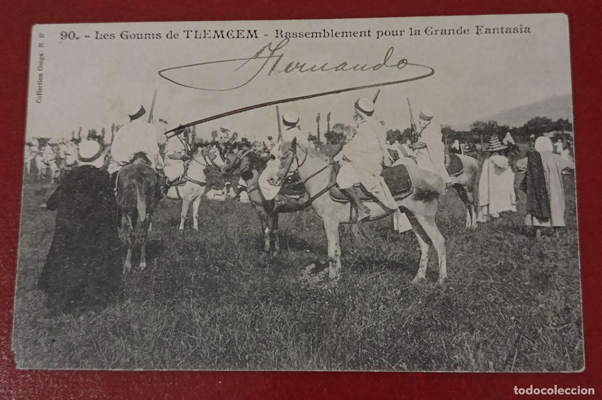 Postales: TARJETA POSTAL REUNION PARA LA GRAN FANTAS&Iacute;A - JINETES ARGELINOS - MELILLA - MARRUECOS 1910