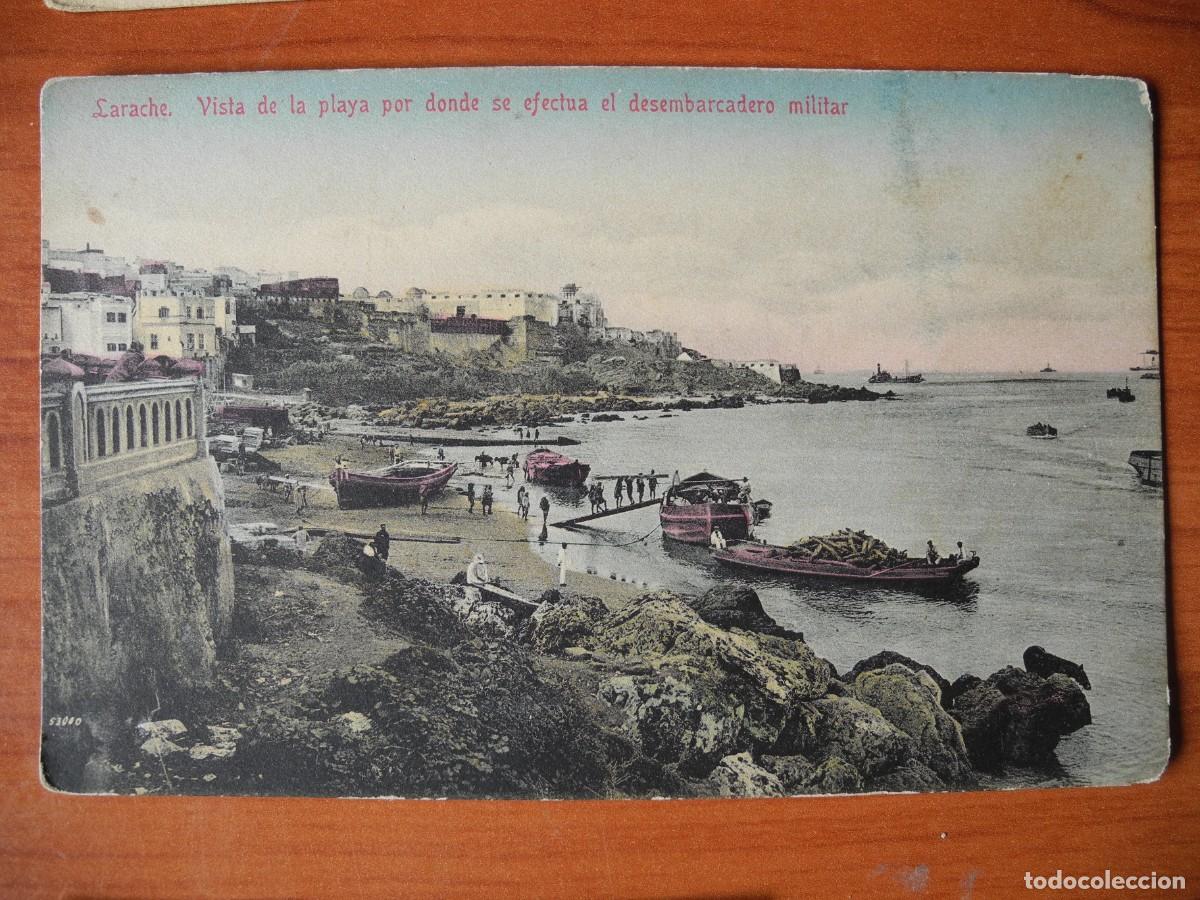 Cartoline: Larache. Vista de la playa por donde se efectua el desembarco militar. Nueva