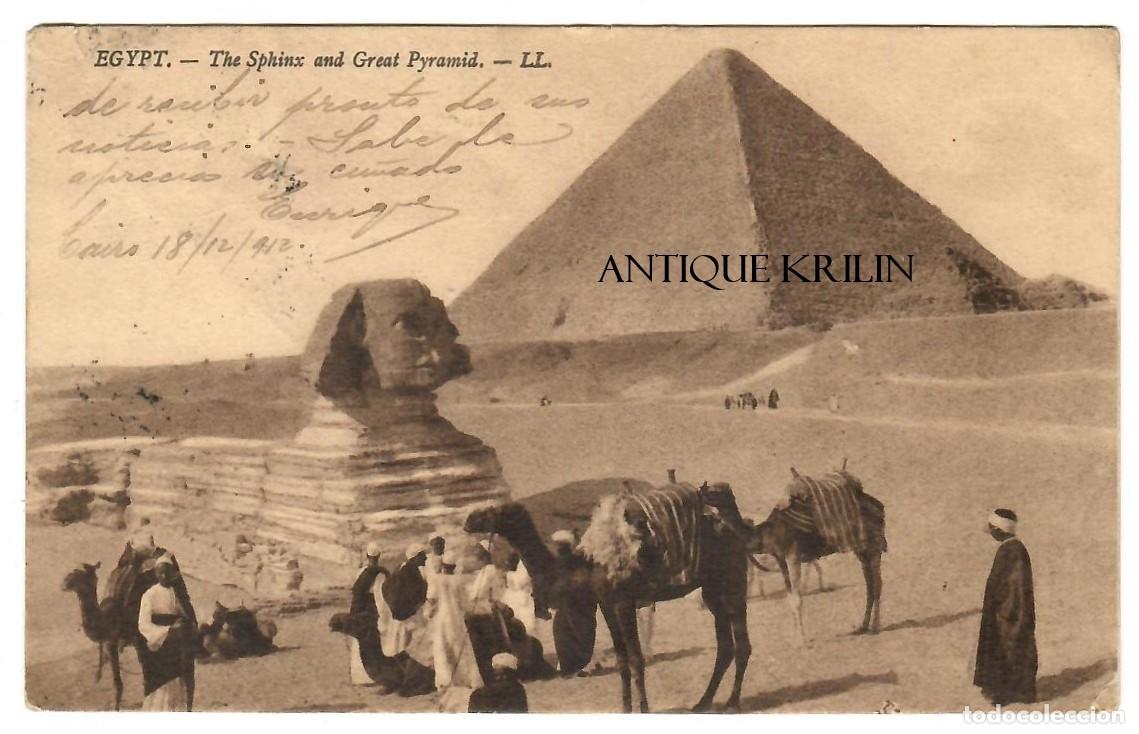 Postales: EGYPTE / LE SPHINX ET LA GRANDE PYRAMIDE / EDITION LL. / FRANQUEADA