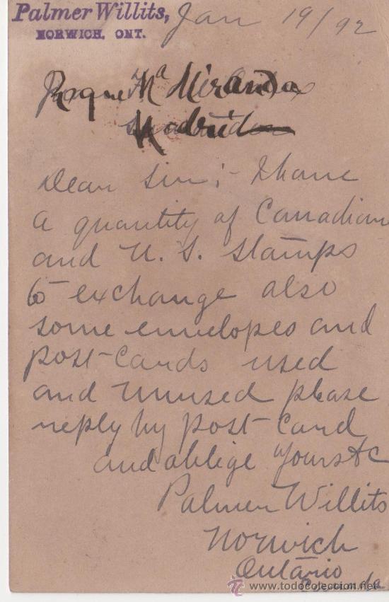 Postales: TARJETA CANADA 1892 - Foto 2