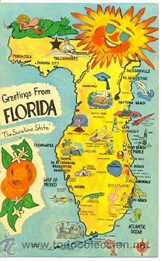 Postais: 7-eeuu15. Postal Florida. Mapa