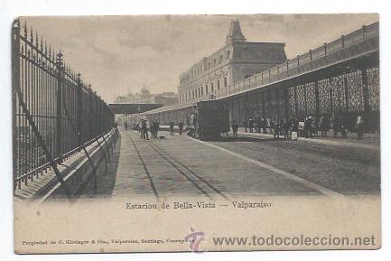 Postais: CHILE. VALPARAISO. ESTACION DE BELLA VISTA. FERROCARRILES. (ED. C. KIRSINGER) REVERSO SIN DIVIDIR.