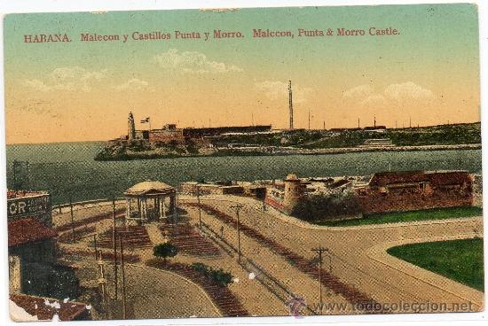 Postais: CUBA, MALECON Y CASTILLOS PUNTA Y MORRO, REVERSO PUBLICIDAD