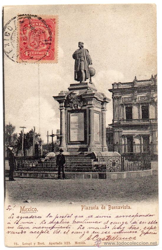 Postales: MEXICO, 1900, PLAZUELA DE BUENAVISTA, EDIT.LATAPI BERT, CIRCULADA COSTA RICA