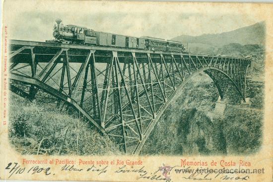 Cartoline: FERROCARRIL AL PAC&Iacute;FICO. TREN. PUENTE RIO GRANDE. CIRCULADA EN 1902.