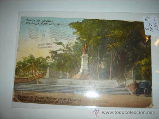 Postkarten: Postal antigua fotograf&iacute;a ilustrada de Estatua de Siomon Bolivar en Calvario, Caracas.