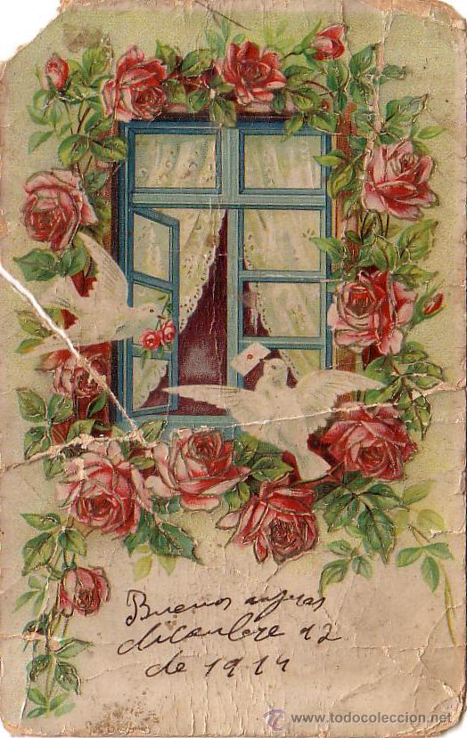 Cartoline: POSTAL DE ROMANTICA FIRMADA EN BUENOS AIRES ARGENTINA A&Ntilde;O 1914