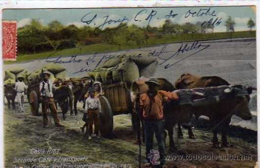 Postkarten: Costa Rica. Secando Caf&eacute; y transporte. Editada por Maria de Line. Limon San Jose. Circulada.