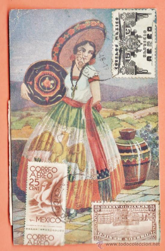 Postales: postal - mexico - chica poblana - n&ordm; 23 - ed. fema - circulada via pan american - a&ntilde;os 40