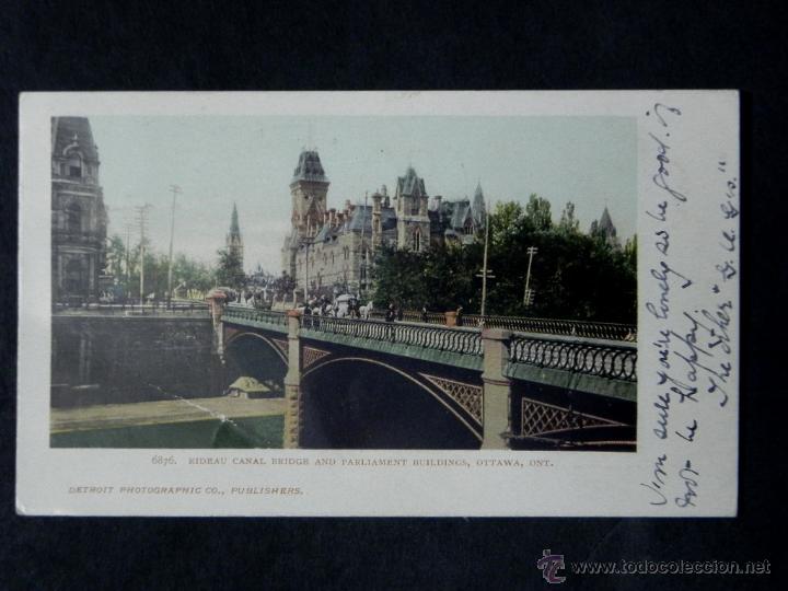 Postales: antigua postal, ottawa, puente del canal y edificios del parlamento, sin dividir, circulada - Foto 1