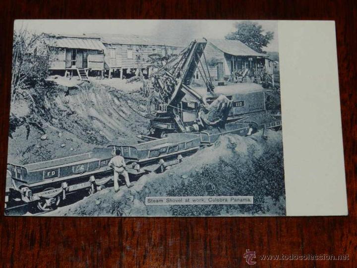 Postais: antigua postal, pala de vapor en el trabajo, culebra Panam&aacute;, sin circular, old post, steam shovel at