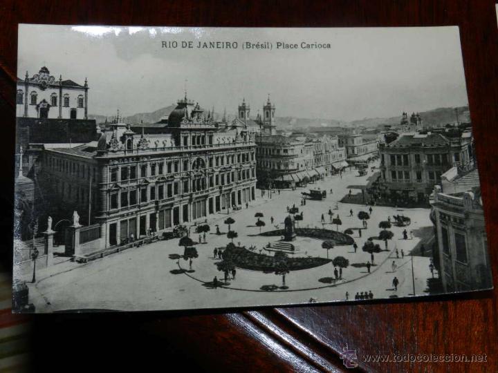 Cartoline: antigua foto postal, Rio de Janeiro, Plaza Carioca, sin circular, postcard foto antiga, Rio de Janei