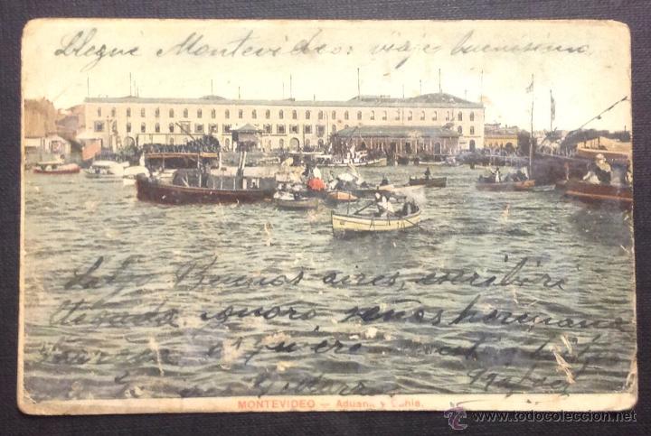 Postales: POSTAL CIRCULADA 1908. ADUANA Y BAH&Iacute;A.  MONTEVIDEO. - Foto 1