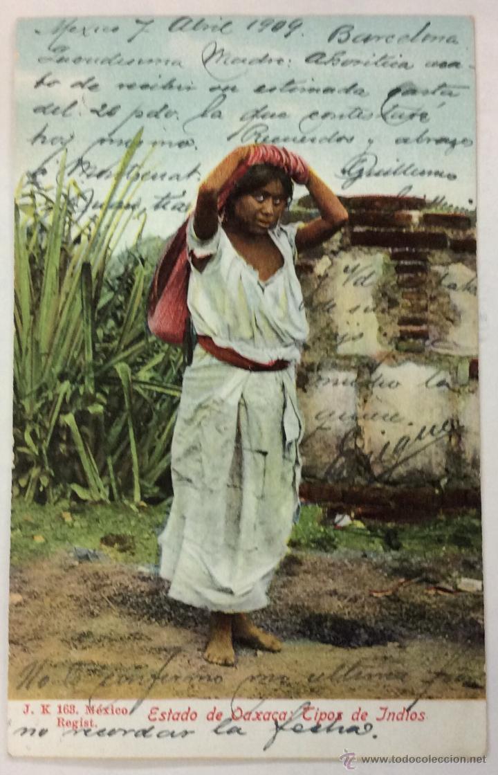 Postais: ESTADO DE OAXACA: TIPOS DE INDIOS. J.K. 163. CIRCULADA 1911. REVERSO SIN DIVIDIR.