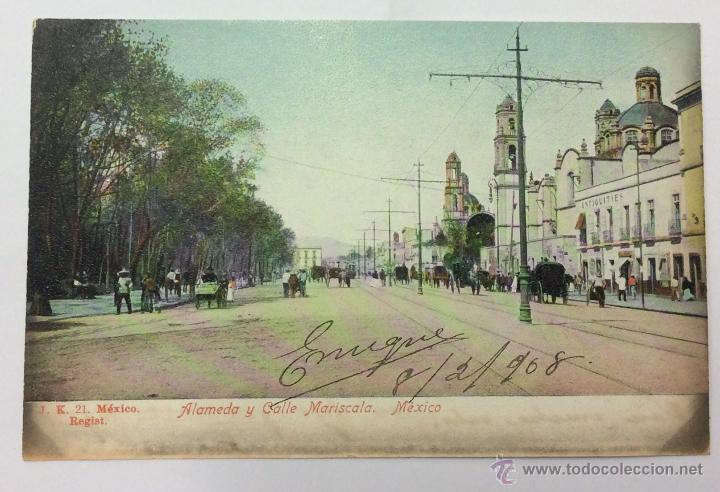 Postais: ALAMEDA Y CALLE MARISCALA. J. K. 21. M&Eacute;XICO. REVERSO SIN DIVIDIR.