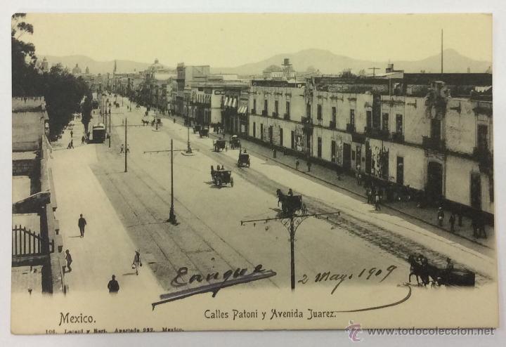 Postais: CALLES PATONI Y AVENIDA JUAREZ. N&ordm; 106. LATAPI Y BERT. REVERSO SIN DIVIDIR.