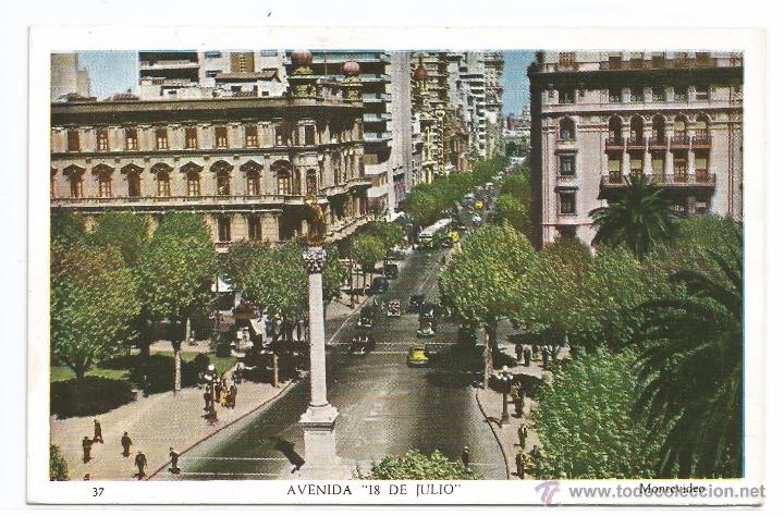 Postkarten: MONTEVIDEO  N&ordm; 37 .- AVENIDA 18 DE JULIO .- CIRCULADA 1959