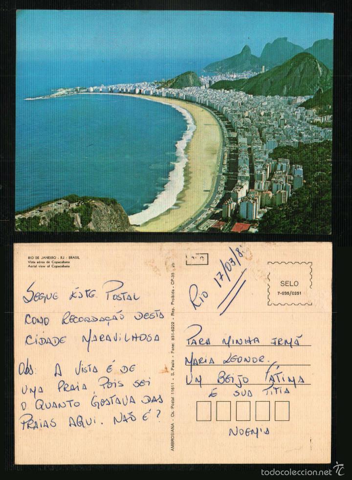 RPPC Aerial View COPACABANA Rio De Janeiro Brasil Coast Brazil Postcard 1960