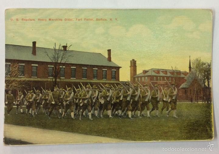 Postales: US REGULARS, HEAVY MARCHING ORDER, FORT PORTER, BUFFALO, N. Y.  (N. 116 )