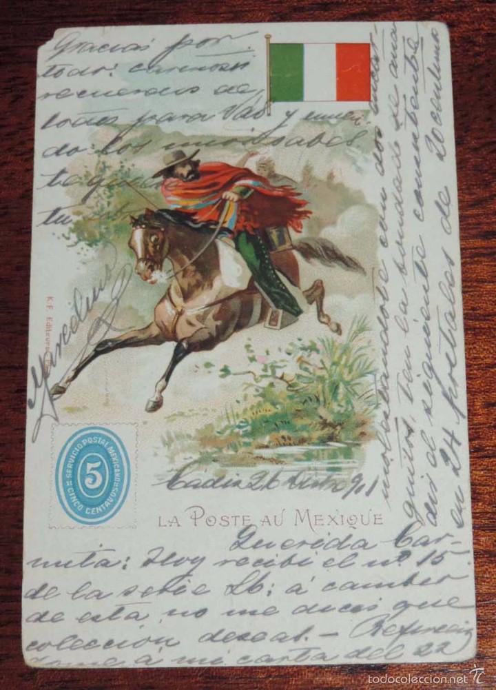 Postkarten: POSTAL DE MEXICO, LA POSTE, CORREOS, CARTERO, ED. K.F. CIRCULADA, SIN DIVIDIR.