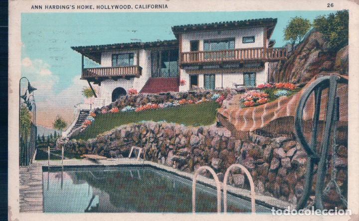 Cartoline: Hollywood CA~Ann Hardings Home~Stone Wall Around Poo. Circulated
