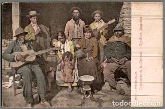 Postais: REP&Uacute;BLICA ARGENTINA. COSTUMBRES DE LA CAMPA&Ntilde;A. (198 J. PEUSER.) REVERSO SIN DIVIDIR.