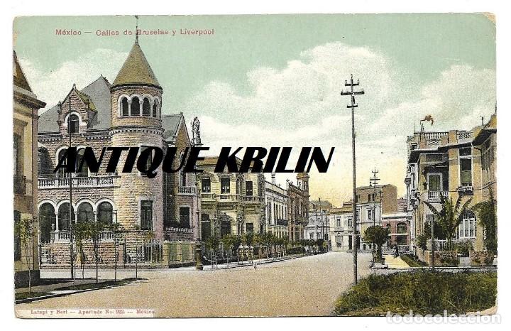 Postales: MEXICO .- CALLES DE BRUSELAS Y LIVERPOOL .- EDICION LATAPI Y BERT - Foto 1