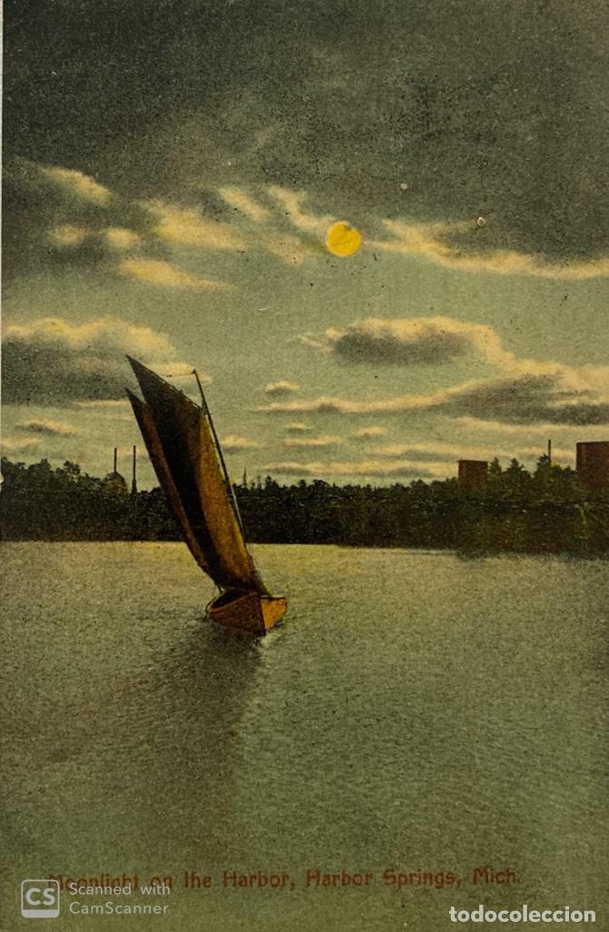Postcards: TARJETA POSTAL. EEUU. MICHIGAN. HARBOR SPINGS. MOONLIGHT ON THE HARBOR. ED. W.S. DERLING.