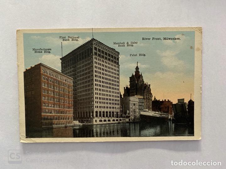 Cartoline: TARJETA POSTAL. EEUU. WISCONSIN. MILWAUKEE. RVER FRONT. BANK BLDG.