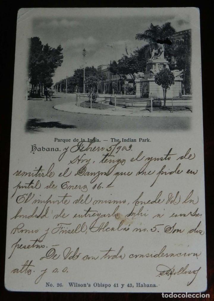 Postkarten: POSTAL DE LA HABANA, CUBA, PARQUE DE LA INDIA, N.26, WILSON&acute;S OBISPO, CIRCULADA, DESPERFECTO EN LA P