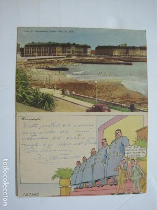 Postais: ARGENTINA-PLAYAS DE ARGENTINA-MAR DEL PLATA-MONUMENTAL CASINO-DOBLE-POSTAL ANTIGUA-(76.475)