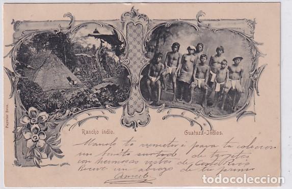 Postais: Costa Rica. Rancho Indio. Guatuza indios. Reverso sin dividir. Circulada.