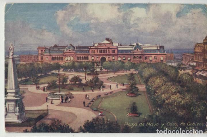 Postales: Plaza de Mayo y Casa Rosada. Buenos Aires. Argentina. / Postal circulada 1921. Dibujo: Oilette