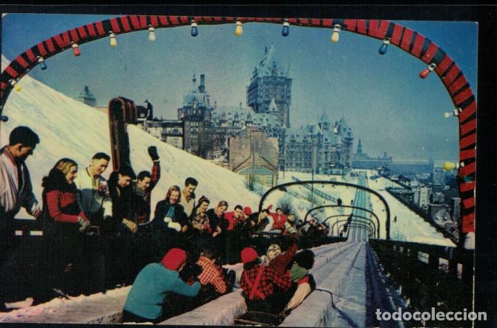 Postales: An exhilarating ride is a trip down the toboggan slide at Quebec Canada. / Circulada A&ntilde;os 50