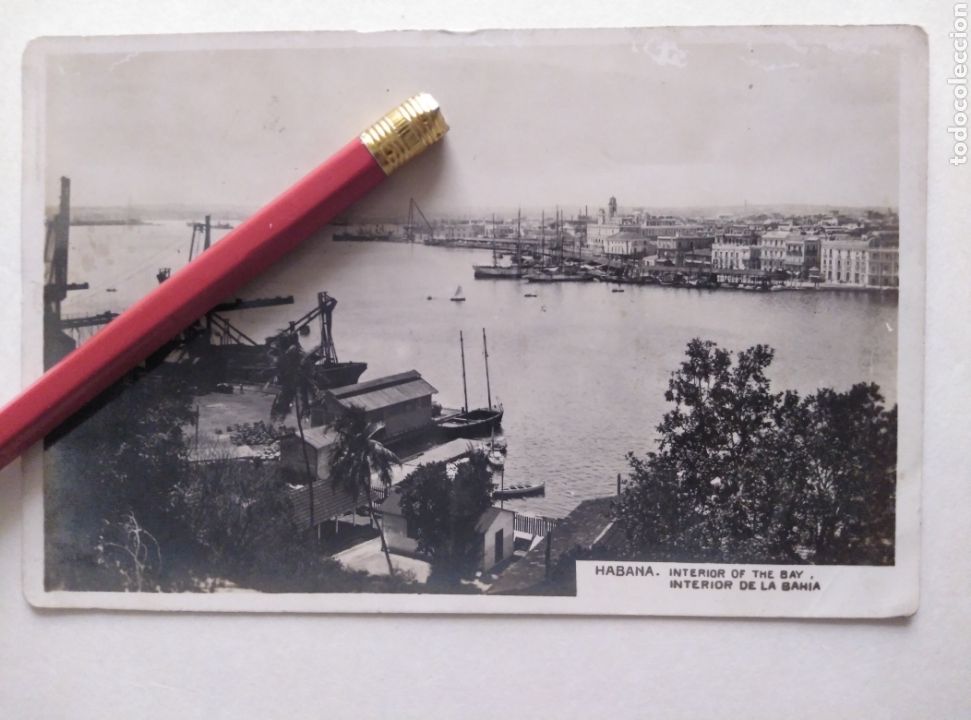 Postales: HABANA, INTERIOR DE LA BAH&Iacute;A. Sin dividir y algo de publicidad cigarros. Cuba.