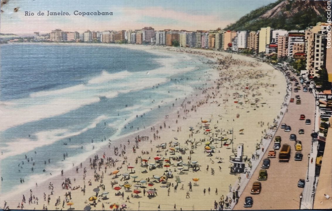Postais: Playa Copacabana a&ntilde;os 40 Brasil.Circulada