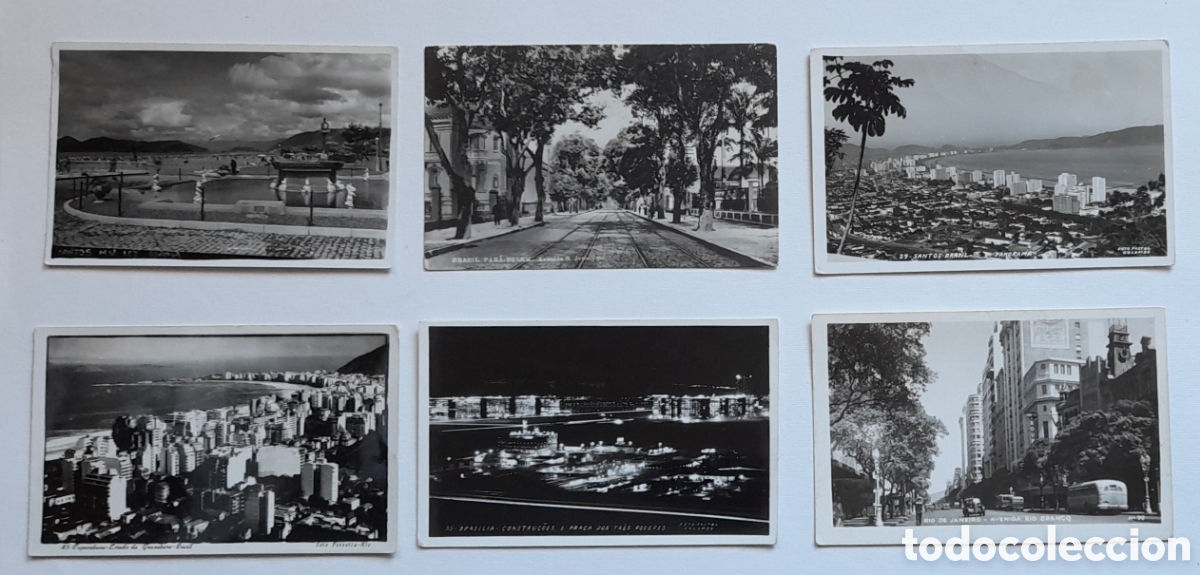 Postkarten: BRASIL. Lote de seis postales de Santos, Belem, Brasilia, Copacabana y R&iacute;o de Janeiro. Fotogr&aacute;ficas.