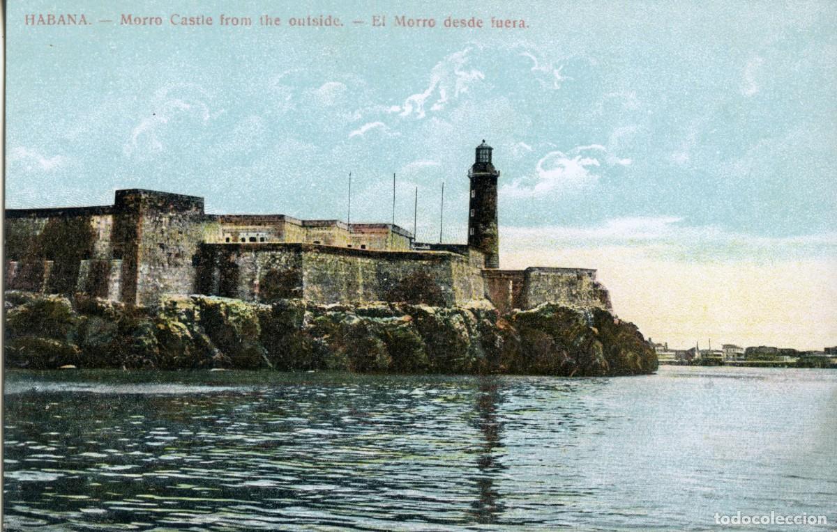 Postcards: CUBA ANTIGUA POSTAL - HABANA, MORRO CASTLE FROM THE OUTSIDE - EL MORRO DESDE FUERA