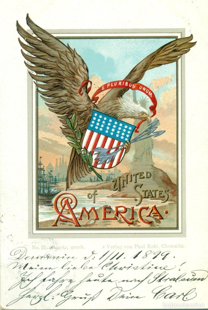 Cartes Postales: ESTADOS UNIDOS DE AM&Eacute;RICA,. ESCUDO DE ARMAS. CIRCULADA EN 1899 EN ALEMANIA.