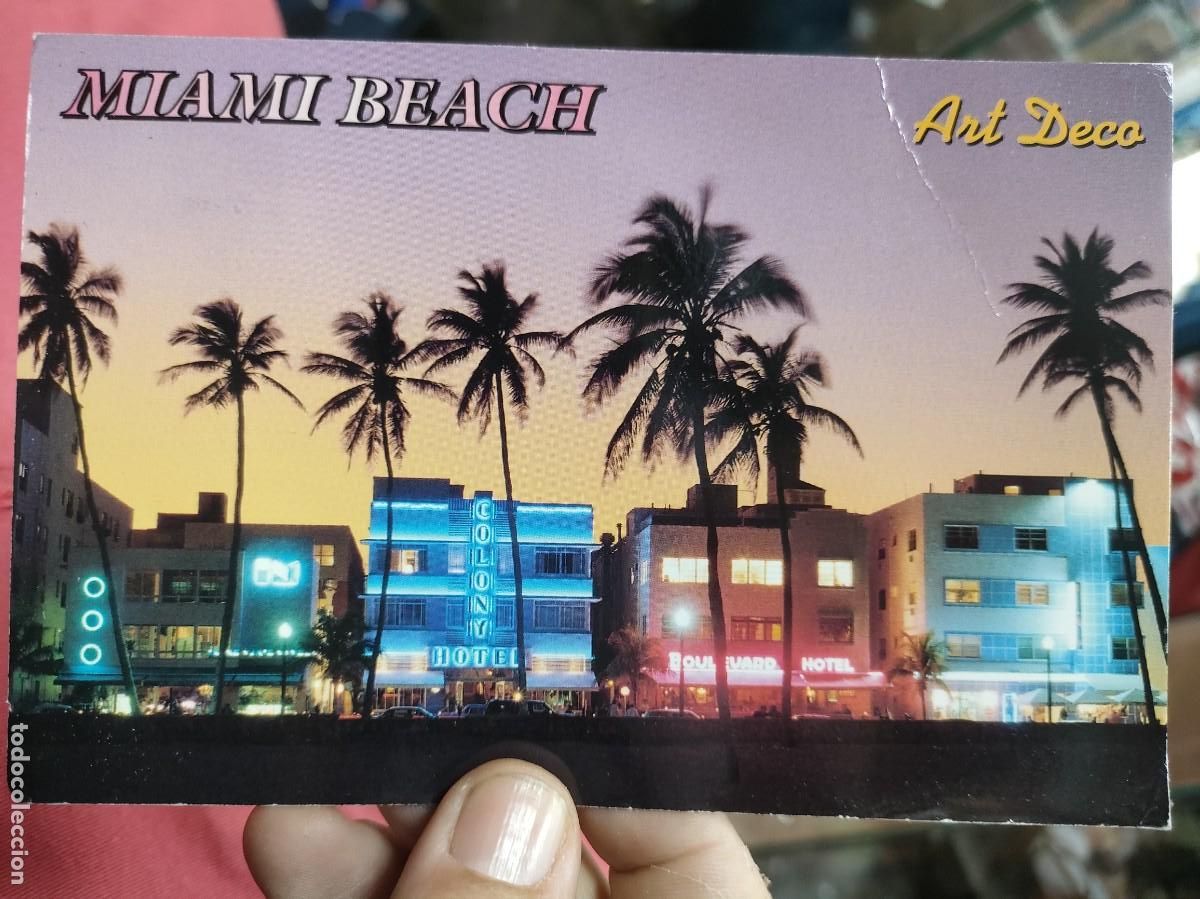 Postales: Postal MIAMI BEACH Art Deco district of Miami BEACH 1998 escrita y Bellamente Sellada arrugada