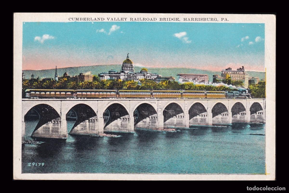 Postales: Antigua Postal Cumberland Valley Railroad Bridge Harrisburg Pensilvania
