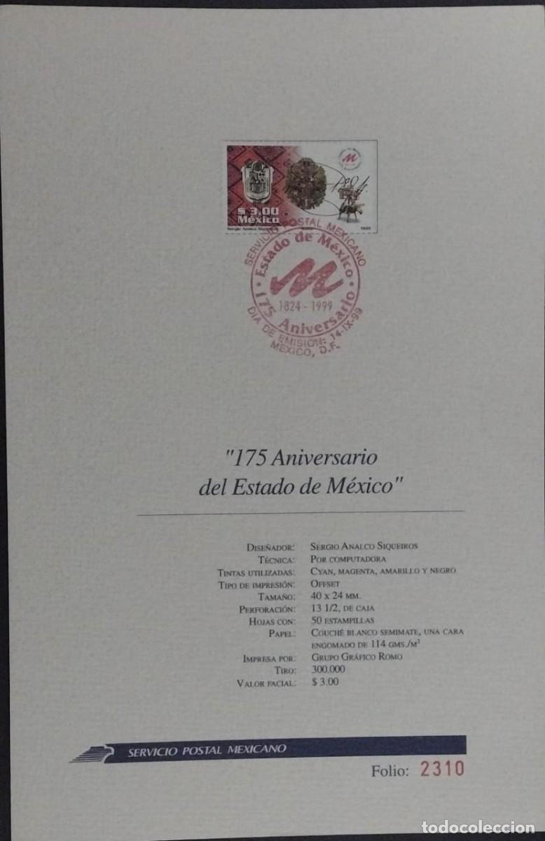 Postkarten: BD) MEXICO, 175 ANNIVERSARY OF THE STATE OF MEXICO, FDB