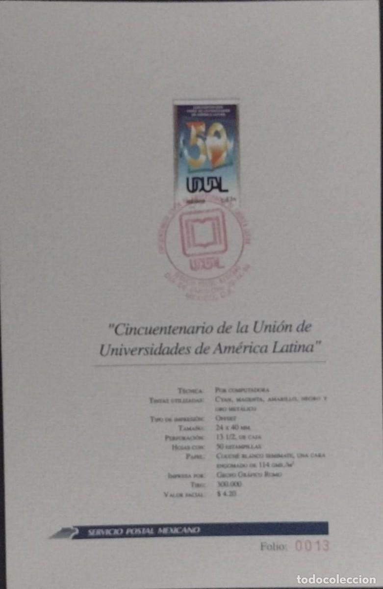 Postcards: BD) MEXICO, FIFTIETH ANNIVERSARY OF THE UNION OF LATIN AMERICAN UNIVERSITIES, FDB