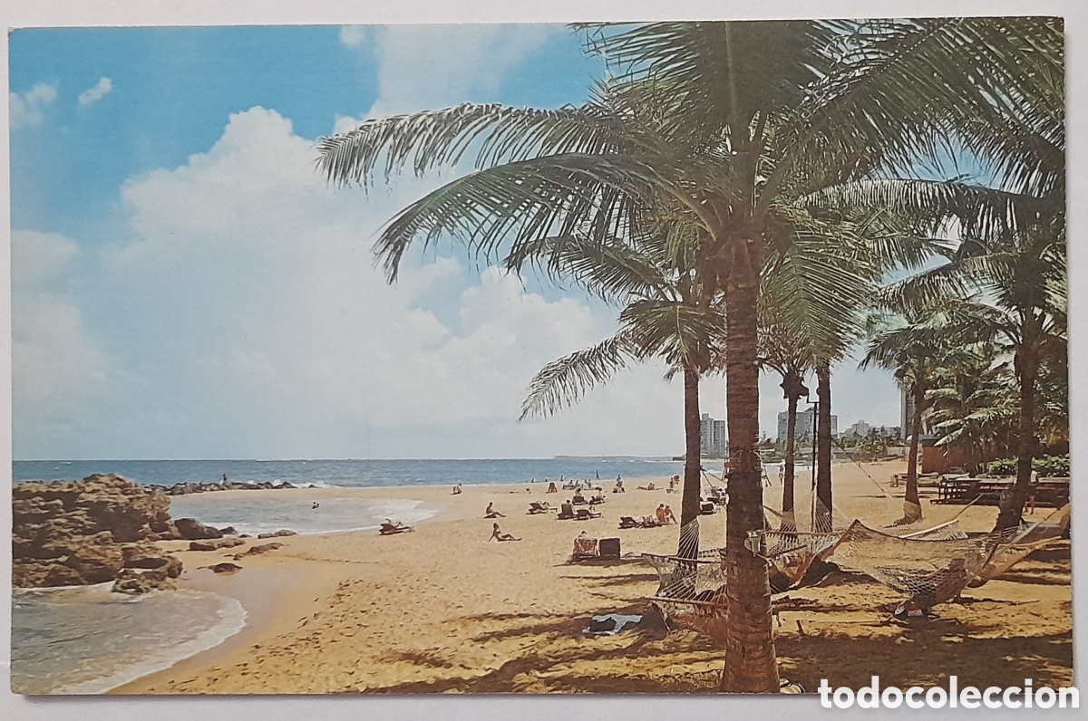 Postales: Postal de Puerto Rico. A SUNNY BEACHAT THE CONDADO SECTION SAN JUAN, PUERTO RICO. No circulada