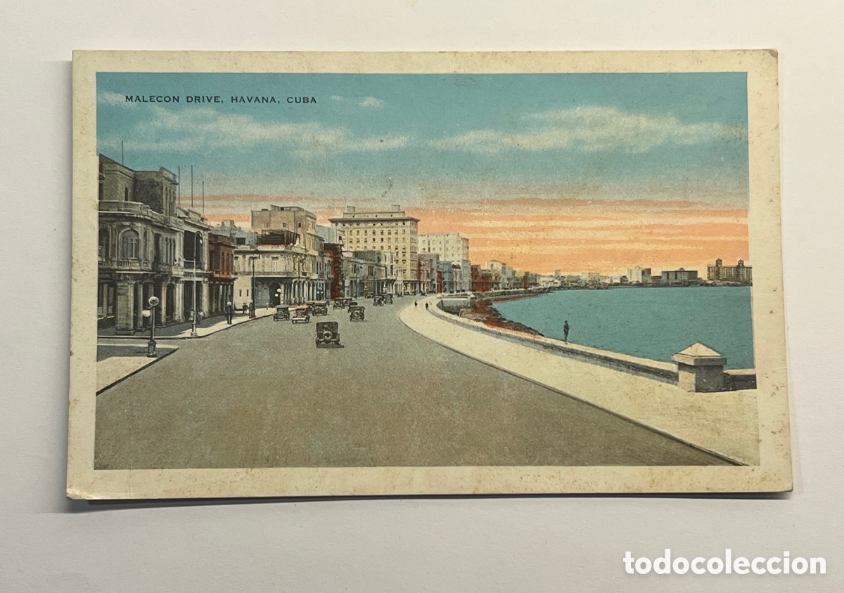 Postais: HABANA (Cuba) Postal animada.. Malec&oacute;n Drive .. By Roberts.. USA (a.1931) c&iacute;rculada..