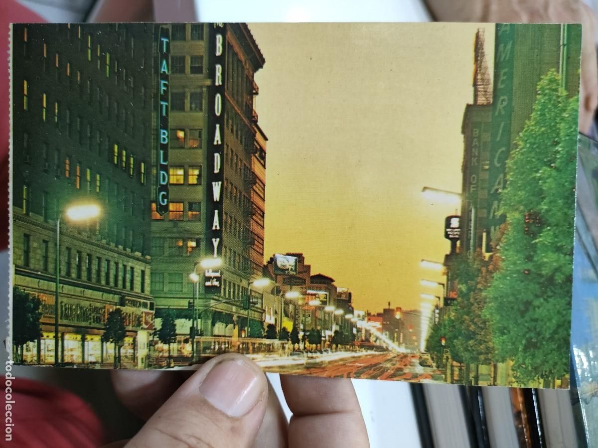 Postais: Postal CALIFORNIA Hollywood El Boulevard de Noche escrita