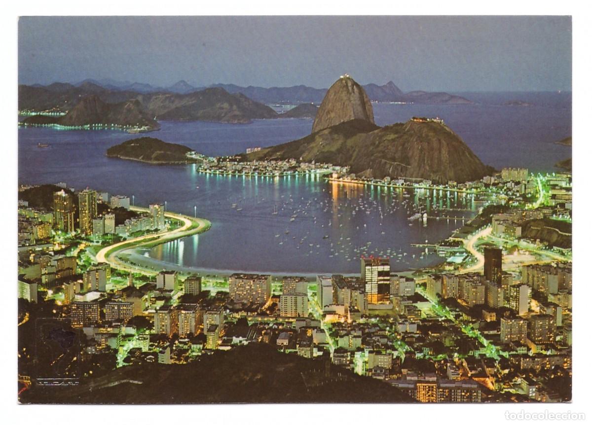 Cartoline: BRASIL / R&Iacute;O DE JANEIRO - RJ / VISTA NOTURNA - ENSEADA DO BOTAFOGO E P&Atilde;O DE A&Ccedil;&Uacute;CAR